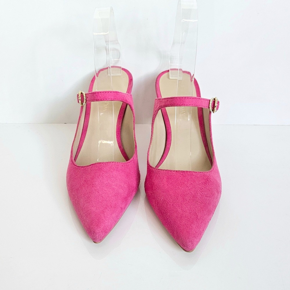 Stuart Weitzman Dazzle 75 Mule Pink Suede Crystal Buckle Mary Jane Heels‎ 6.5 - Picture 7 of 10
